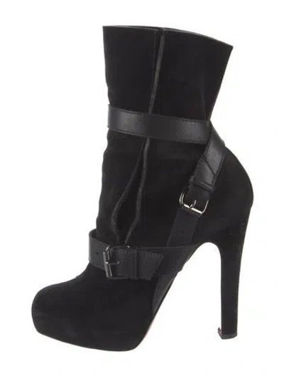 Pre-owned Christian Louboutin Suede Leather Trim Embellishment Sock Boots In Black