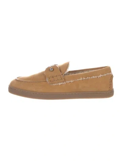 Pre-owned Christian Louboutin Suede Moccasins In Neutral