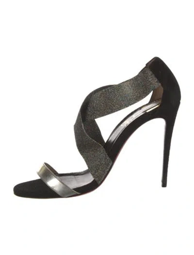Pre-owned Christian Louboutin Suede Patterned Pumps In Black/silver