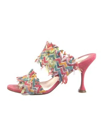 Pre-owned Christian Louboutin Suede Patterned Slides In Pink