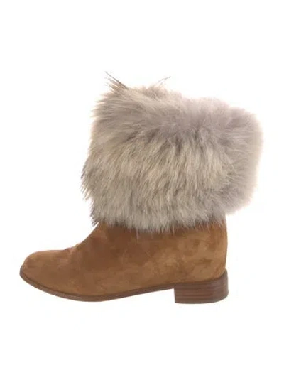 Pre-owned Christian Louboutin Suede Patterned Snow Boots In Brown