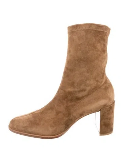 Pre-owned Christian Louboutin Suede Plaid Print Sock Boots In Brown