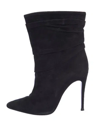 Pre-owned Christian Louboutin Suede Pleated Accents Boots In Black