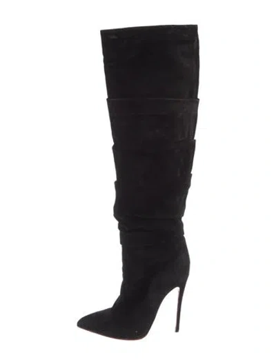 Pre-owned Christian Louboutin Suede Pleated Accents Boots In Black