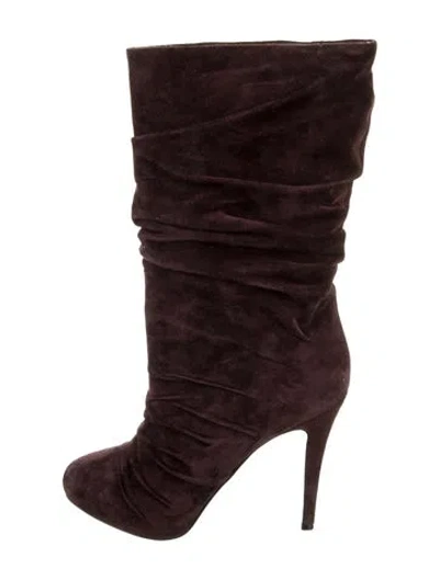 Pre-owned Christian Louboutin Suede Pleated Accents Slouch Boots In Burgundy
