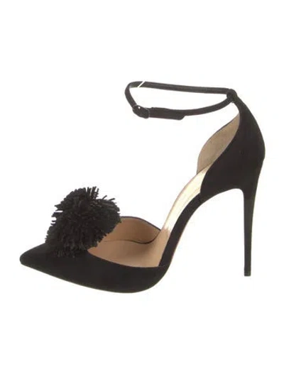 Pre-owned Christian Louboutin Suede Pom-pom Embellishments D'orsay Pumps In Black