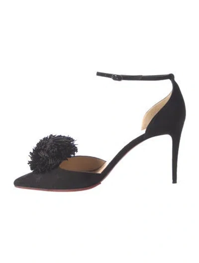 Pre-owned Christian Louboutin Suede Pom-pom Embellishments D'orsay Pumps In Black