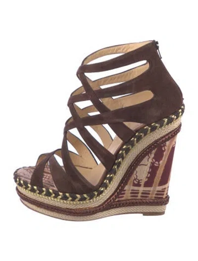 Pre-owned Christian Louboutin Suede Printed Espadrilles In Brown