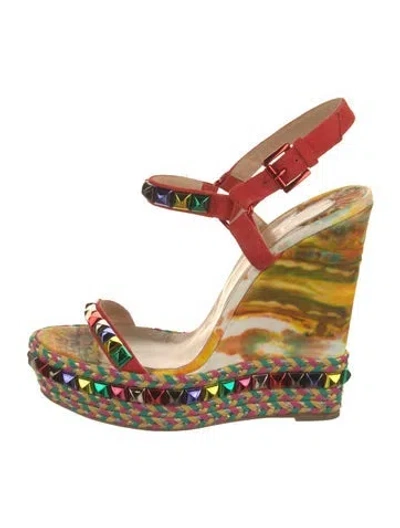 Pre-owned Christian Louboutin Suede Printed Espadrilles In Red