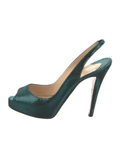Pre-owned Christian Louboutin Suede Printed Slingback Pumps In Blue