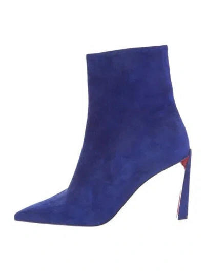 Pre-owned Christian Louboutin Suede Printed Sock Boots In Blue