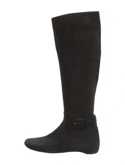 Pre-owned Christian Louboutin Suede Riding Boots In Black
