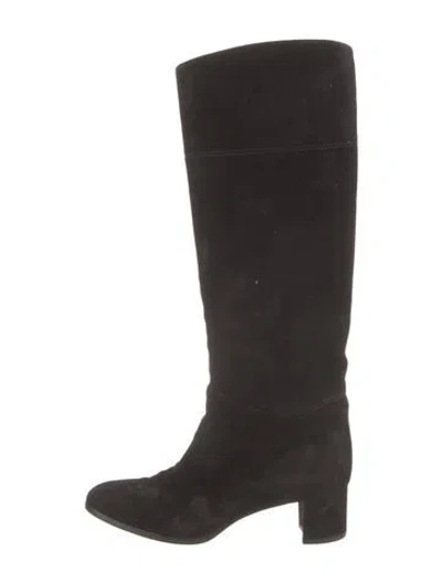 Pre-owned Christian Louboutin Suede Riding Boots In Black