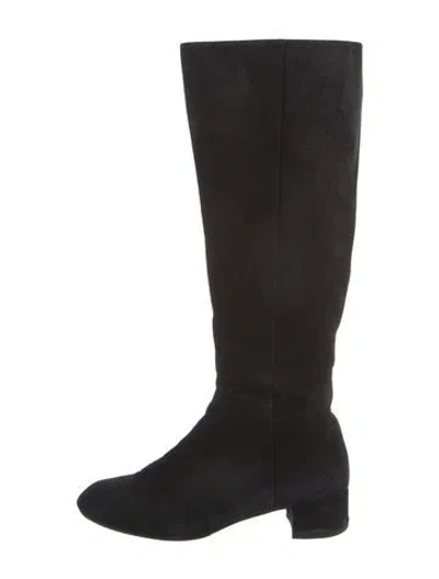 Pre-owned Christian Louboutin Suede Riding Boots In Black