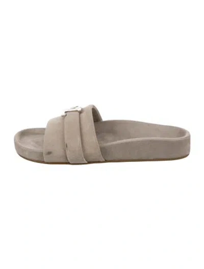 Pre-owned Christian Louboutin Suede Slides In Neutral