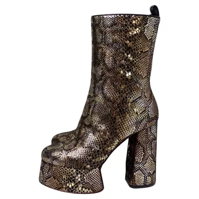Pre-owned Christian Louboutin Suede Snake Print Platform Heel Boots In Black