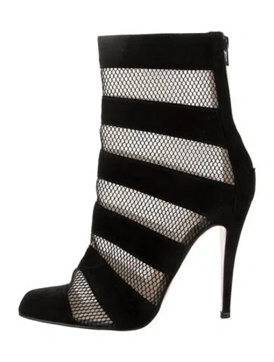 Pre-owned Christian Louboutin Suede Striped Boots In Black