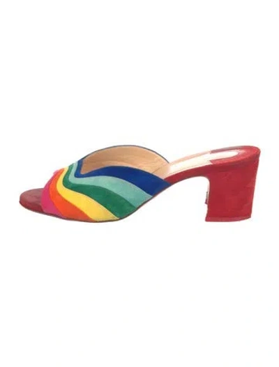 Pre-owned Christian Louboutin Suede Striped Mules In Red