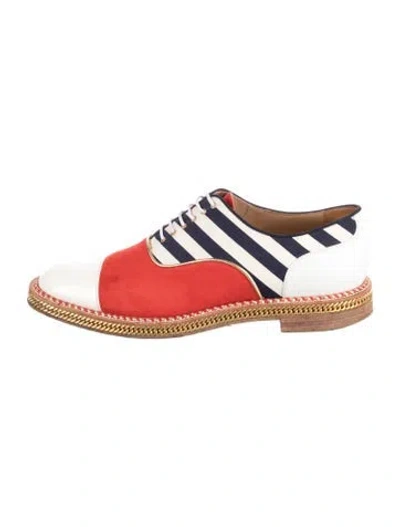Pre-owned Christian Louboutin Suede Striped Oxfords In Red