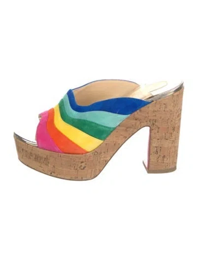 Pre-owned Christian Louboutin Suede Striped Slides In Multi