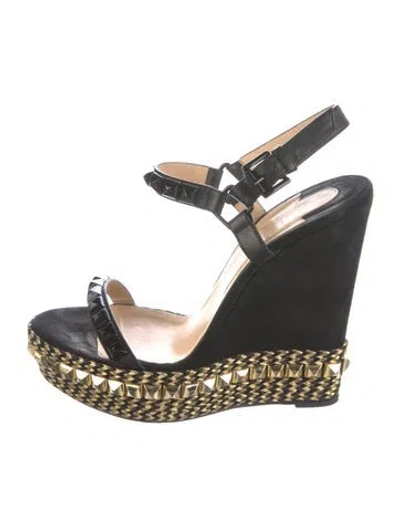 Pre-owned Christian Louboutin Suede Studded Accents Espadrilles In Black