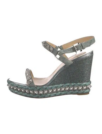 Pre-owned Christian Louboutin Suede Studded Accents Espadrilles In Blue