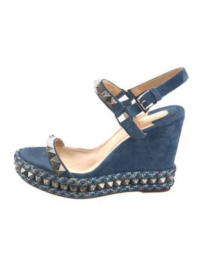 Pre-owned Christian Louboutin Suede Studded Accents Espadrilles In Blue