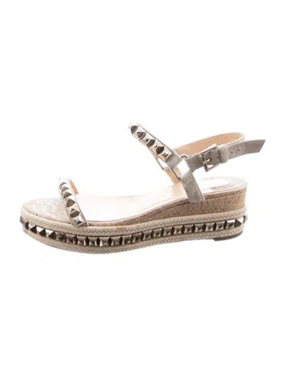 Pre-owned Christian Louboutin Suede Studded Accents Espadrilles In Neutral