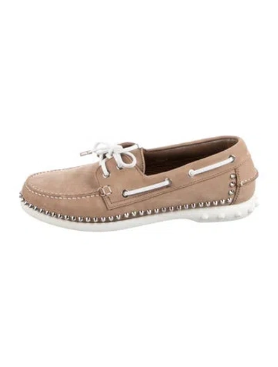 Pre-owned Christian Louboutin Suede Studded Accents Loafers In Neutral