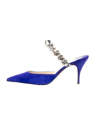 Pre-owned Christian Louboutin Suede Studded Accents Mules In Blue