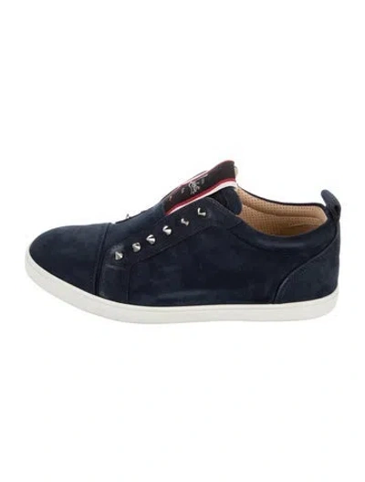 Pre-owned Christian Louboutin Suede Studded Accents Sneakers In Blue