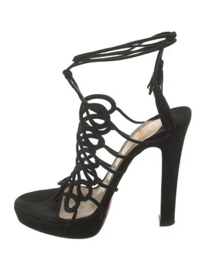 Pre-owned Christian Louboutin Suede Tassel Accents Gladiator Sandals In Black