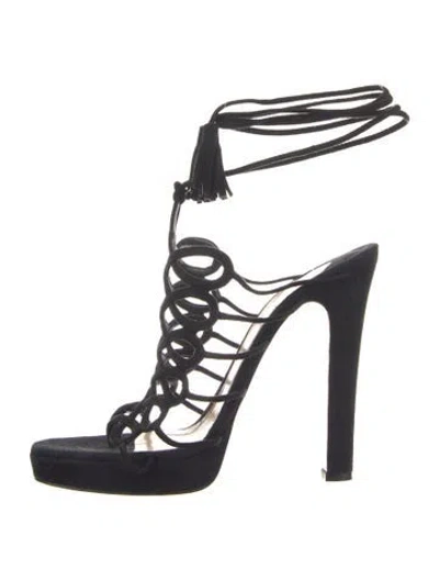 Pre-owned Christian Louboutin Suede Tassel Accents Gladiator Sandals In Black