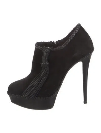 Pre-owned Christian Louboutin Suede Tassel Accents T-strap Pumps In Black