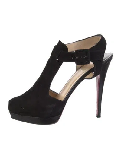 Pre-owned Christian Louboutin Suede T-strap Pumps In Black