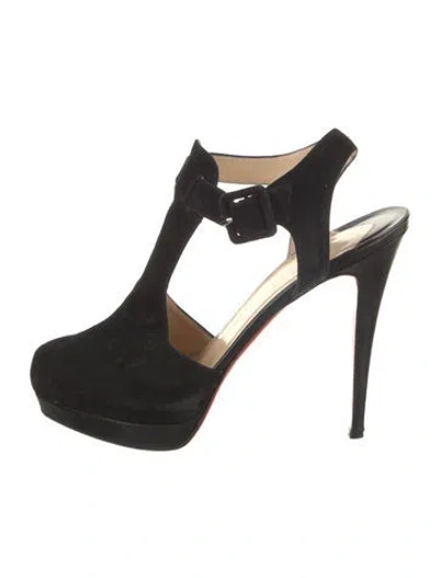 Pre-owned Christian Louboutin Suede T-strap Pumps In Black