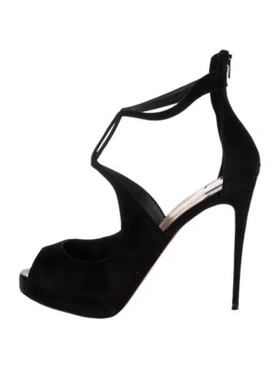 Pre-owned Christian Louboutin Suede T-strap Pumps In Black