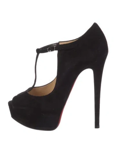 Pre-owned Christian Louboutin Suede T-strap Pumps In Black