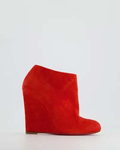 Christian Louboutin Suede Wedge Ankle Boots In Red