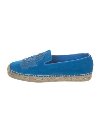 Pre-owned Christian Louboutin Suede Whipstitch Trim Espadrilles In Blue
