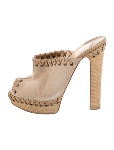 Pre-owned Christian Louboutin Suede Whipstitch Trim Mules In Neutral