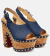Christian Louboutin Super Joan Sling Platform Sandals In Blue/naturel