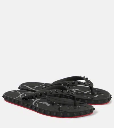 Christian Louboutin Black Loubi Spike-embellished Flip-flops