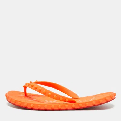 Pre-owned Christian Louboutin Super Loubi Size 42 Orange Rubber Flat Slides