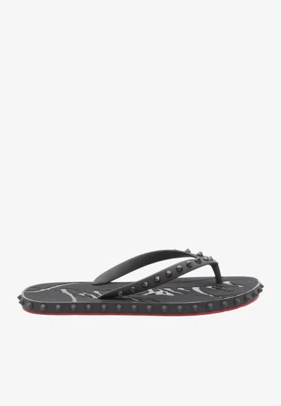 Christian Louboutin Super Loubi Studded Flip Flops In Black