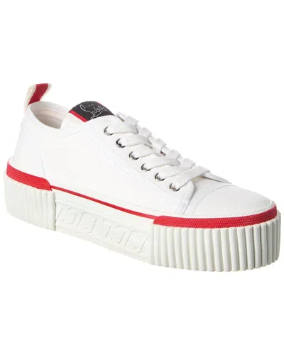 Christian Louboutin Super Pedro Canvas Platform Trainer In White