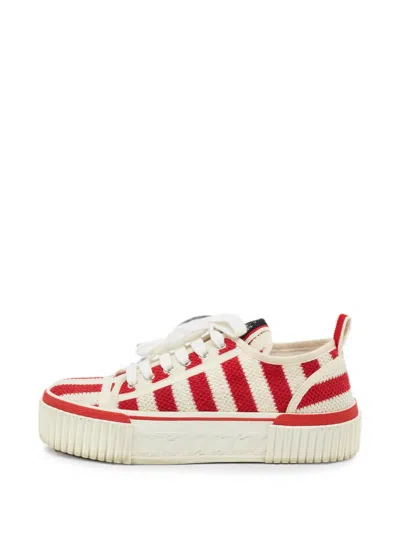Pre-owned Christian Louboutin Super Pedro Striped Platform Sneakers In Red
