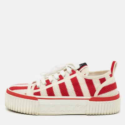 Pre-owned Christian Louboutin Super Pedro White/red Stripe Knit Fabric Platform Low Top Sneakers
