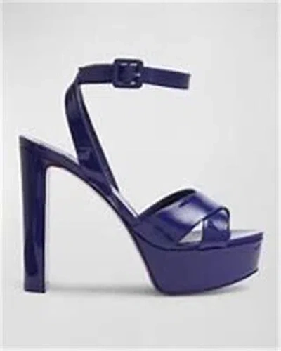 Pre-owned Christian Louboutin Supramariza 130 Patent Platform Heels Sandals Shoes $1095 In Blue