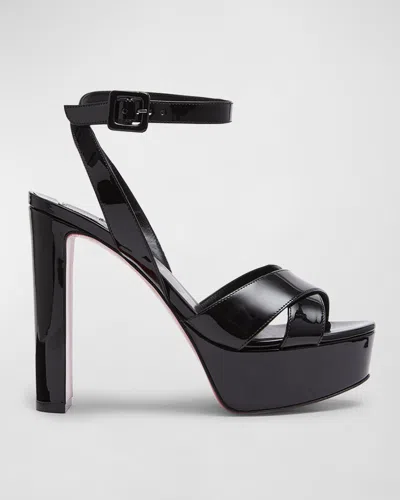 Christian Louboutin Supramariza Red Sole Patent Leather Platform Sandals In Black